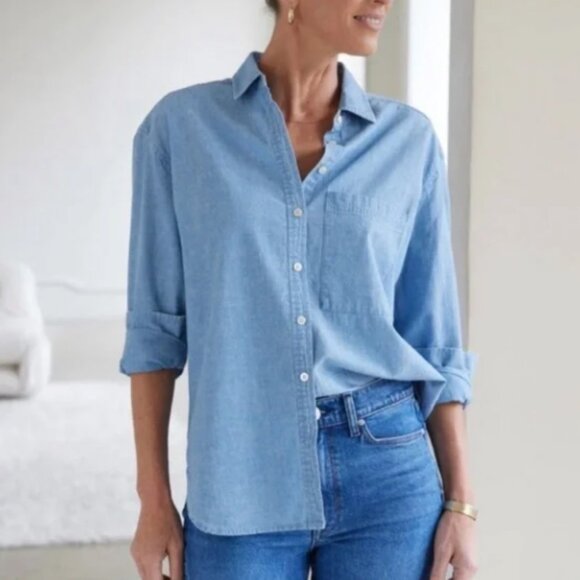 AYR Tops - AYR The Deep End Chambray Button Down Shirt Light Blue Size Small